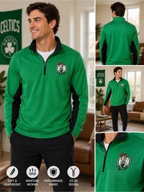 Antigua Boston Celtics Men’s Aspect 1/2 Zip Pullover Green/Black NWT Size Medium
